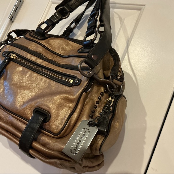 COACH Bronze Metallic Chocolate Brown Leather Shoulder Bag w Strap & Hangtag - Picture 12 of 14